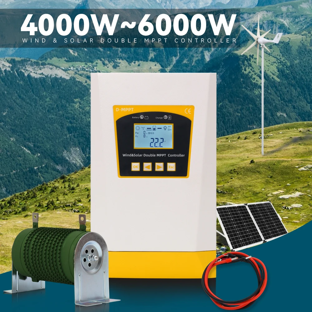 

Windmil Turbine Generator Solar&Wind Hybrid System Double MPPT Charge Controller 12v 24v & 24v 48v Auto Regulator Home Use
