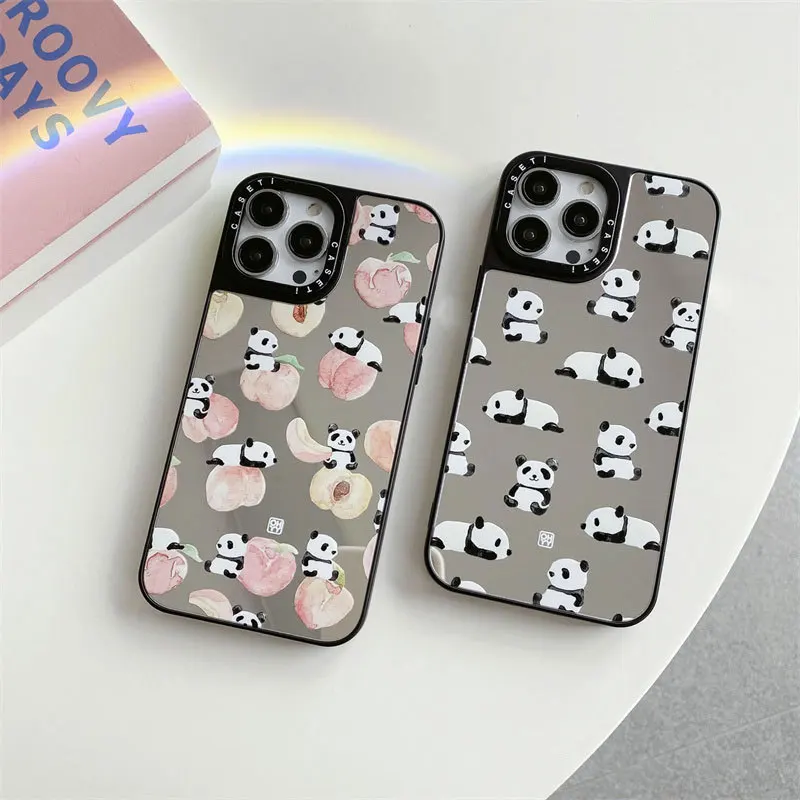 

Peach Panda Mirror Surface Lovely Phone Case Cover for IPhone 11 12 13 14 Pro Max Case for IPhone 14 Pro Max