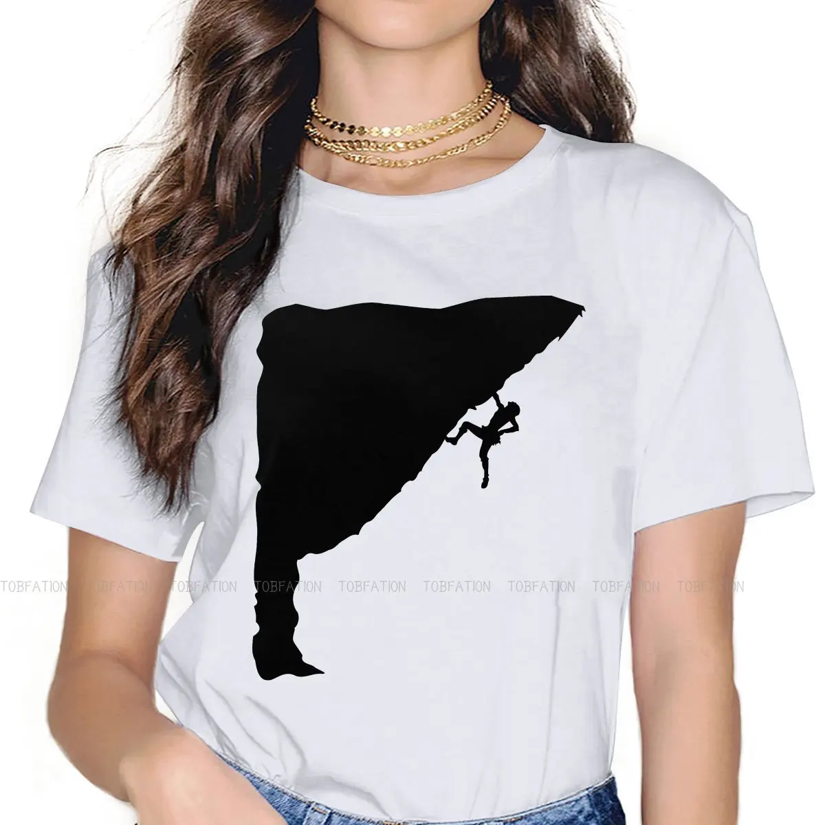 

Climbing 5XL TShirts Mountaineering Motion Woman Graphic Pure Cotton Streetwear T Shirt O Neck
