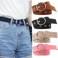 casual women waistband circle metal pin buckle weaving waist belt 12 holes round button nylon strap