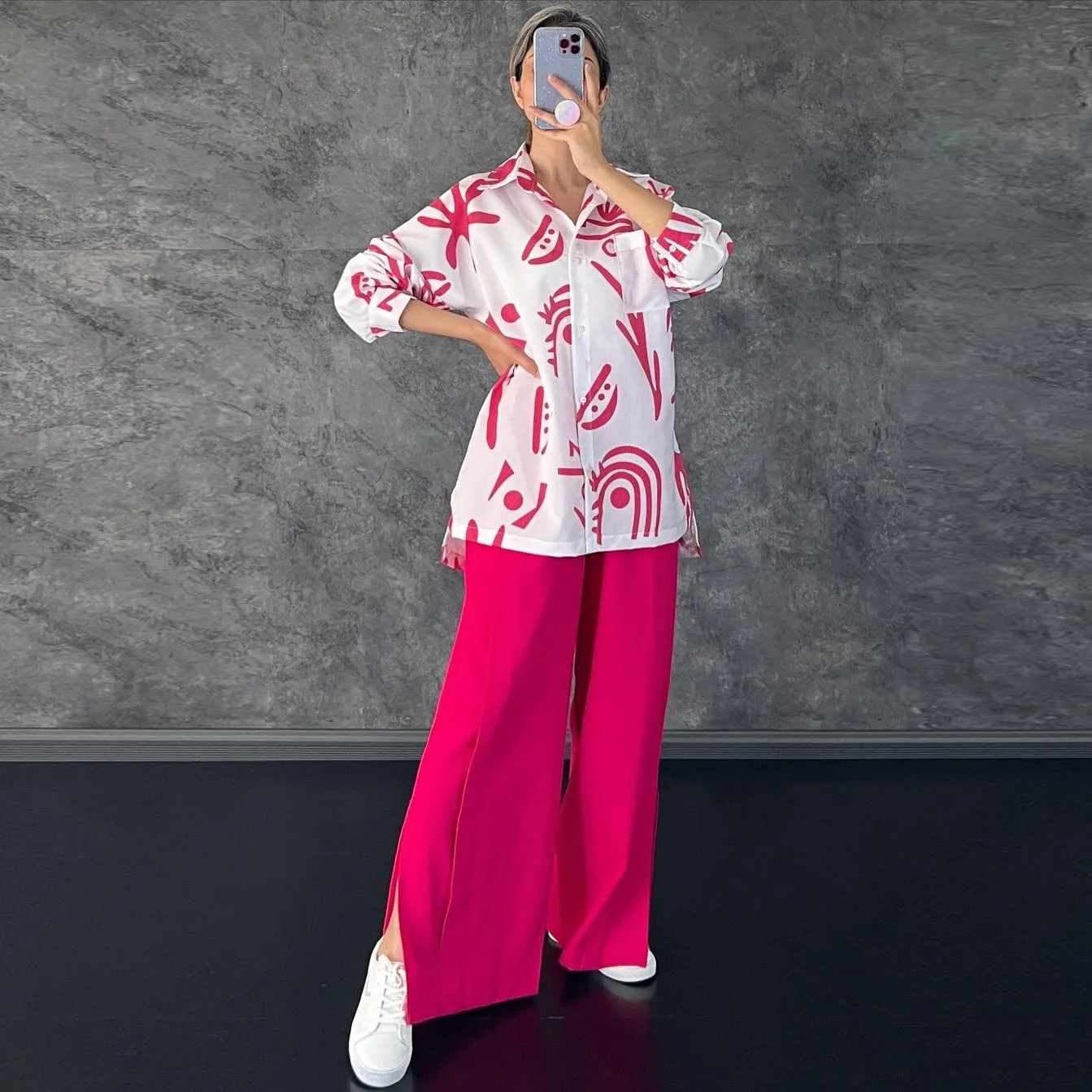 Женский брючный костюм с принтом повседневный элегантный комплект из двух