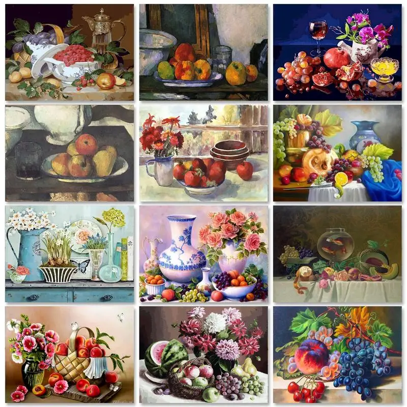 

GATYZTORY Fruits and Flowers 60x75cm Painting by Numbers on Canvas Oil Handpainted Drawing by Numbers Wall Art Kill Time Hobby
