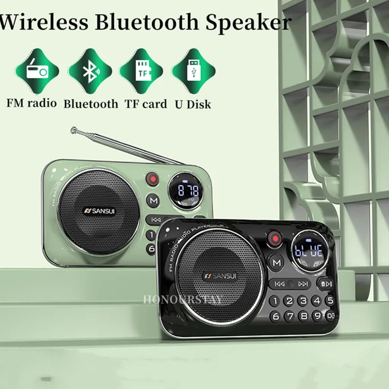 

SanSui Radio Wireless Bluetooth Speaker Portable stereoHiFi Card Speaker Digital Multimedia Music Player Outdoor Camping boombox