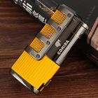 Металлическая зажигалка COHIBA, карманная зажигалка с 3 струями пламени для сигар, аксессуары для сигар, газовые зажигалки с бутаном с подарочной коробкой