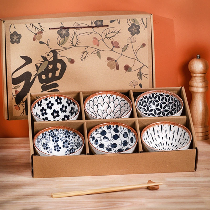 

Набор из 6 японских керамических конфет диагональю 4,5 дюйма, фарфоровые миски для риса с подарочной коробкой, набор посуды, лучший подарок