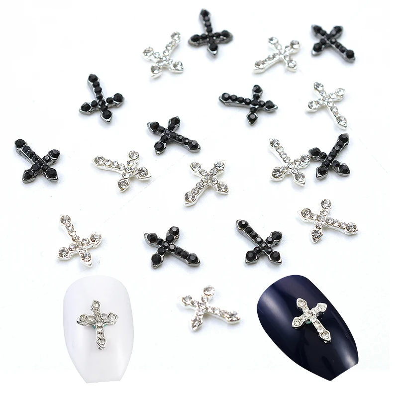 

10 Pcs/pack Classic Full Glitter Rhinestones Cross 3D Nail Charms Alloy Nail Art Decorations Jewelry Gems DIY Nails Tools