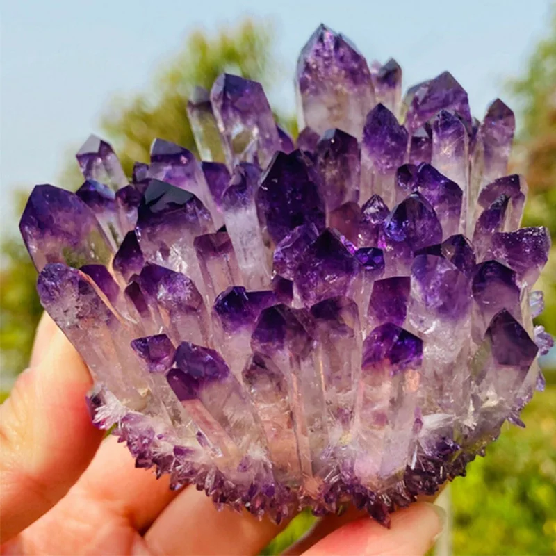 

1pc Green Ghost Phantom Quartz Crystal Cluster violet rock stones and crystals mineral reiki Healing Specimen synthetic quartz