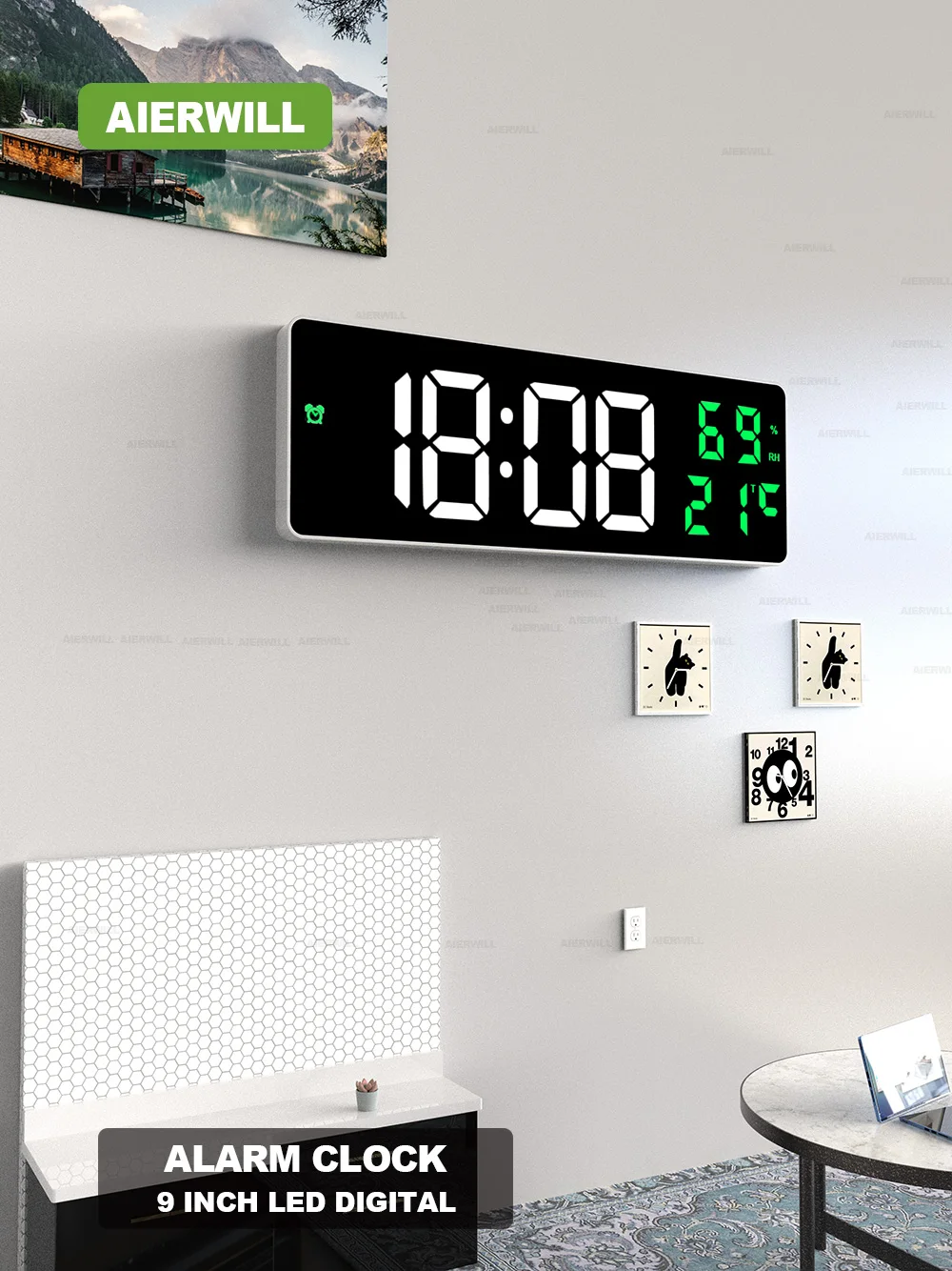 Large Led Screen Temperature Humidity Display Electronic Alarm Clock Home Decoration 12/24h Table Clock