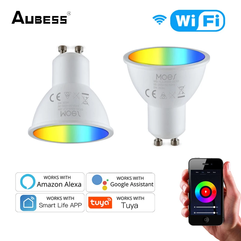 

LED Bulb GU10 Spotlight RGB Dimmable Lamp 5W Led Lights IR Remote or Tuya Smart Wifi Control Via Alexa Google Home For Party