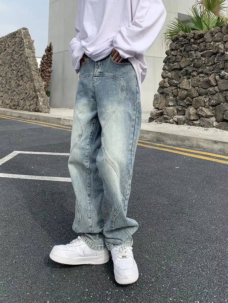 Retro Three-dimensional Cut Straight Jeans Men's Design Sense Niche Ins Tide Brand Drape Couple Pants Men