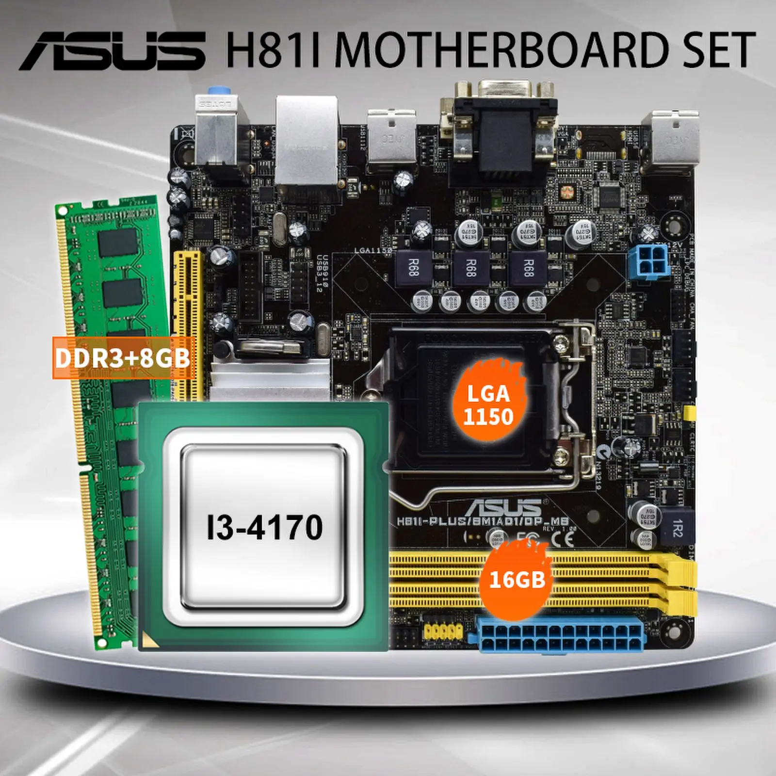 

ASUS H81I-PLUS/BM1AD1 Motherboard Kit Set with Intel Core I3 4170 CPU LGA 1150 Processor DDR3 8GB Memory SATA3 HDMI Mini-ITX
