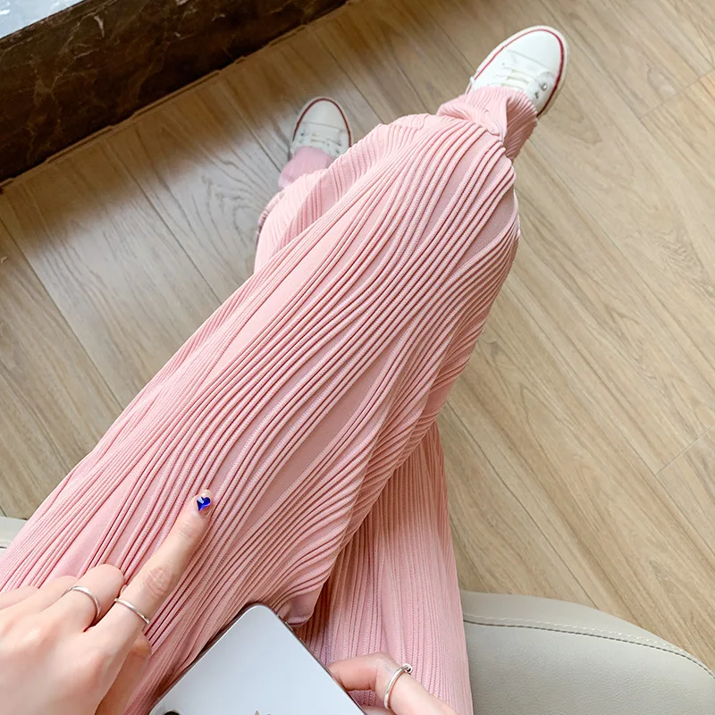 

Однотонные широкие брюки в волнистую полоску, женские летние тонкие брюки с высокой талией, новинка 2022, женские свободные прямые повседневные брюки