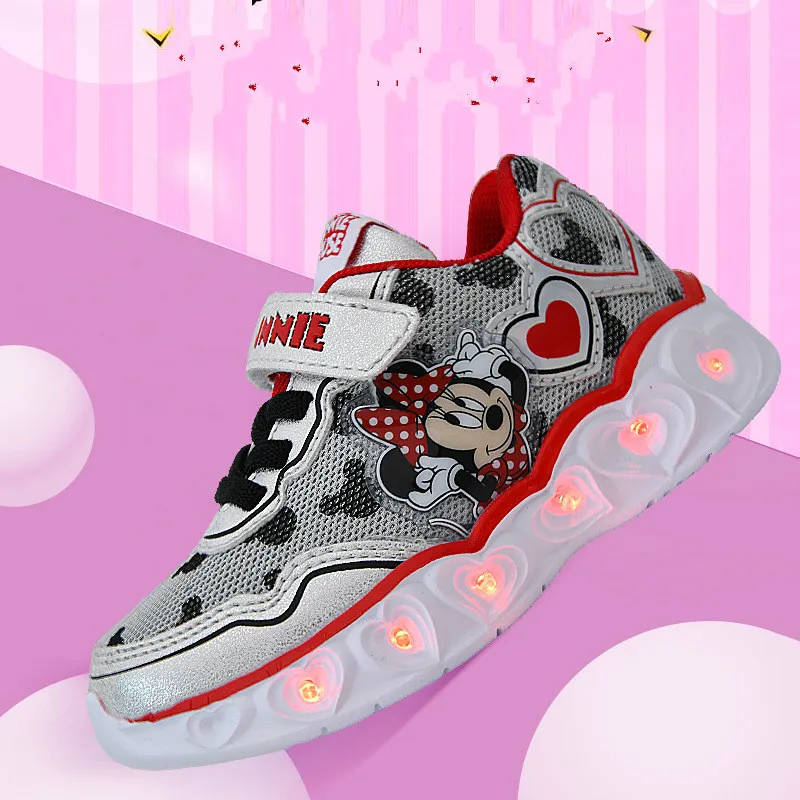 

Disney cartoon children led flashing shoes new girls casual sports shoes Minnie baby girl shoes Non-slip breathable shoes