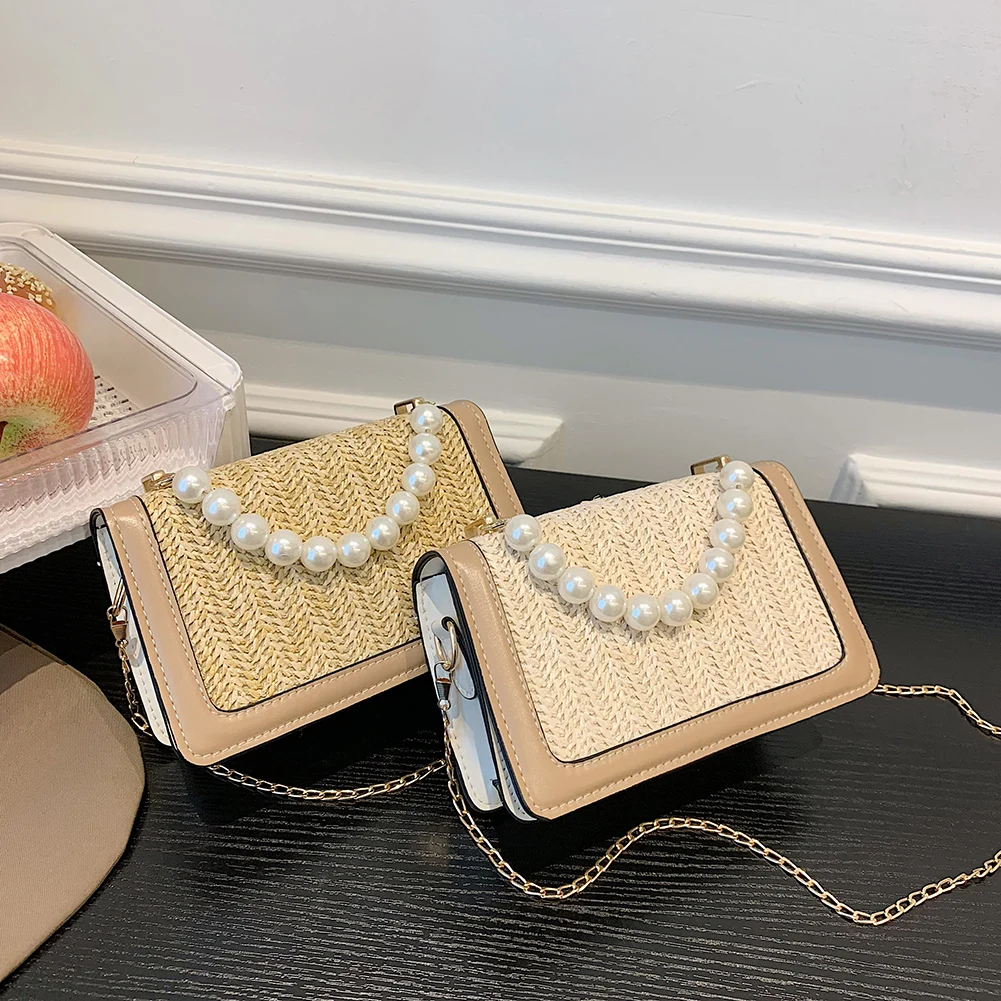 

Vintage Women Top-Handle Bags Solid Color Underarm Bags Beach Woven for Women Outdoor Shopping Traveling Handbags