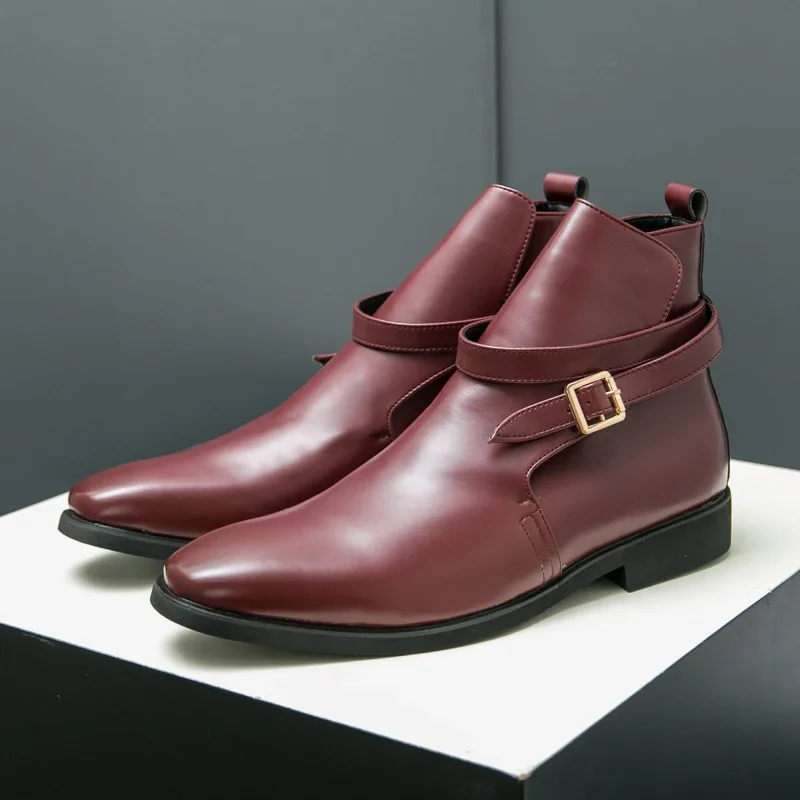 European Popular Chelsea Men's Boots Business Pointed High Top Leather Shoes Brand Motorcycle Casual