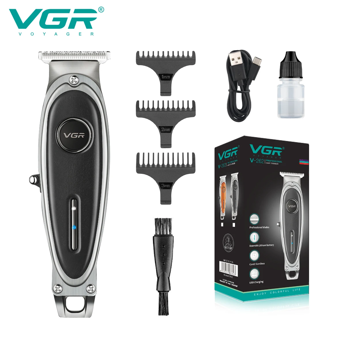 

VGR Hair Trimmer Rechargeable Hair Clipper Professional Hair Cutting Machine Cordless Beard Trimmer Electric Metal Leather V-262