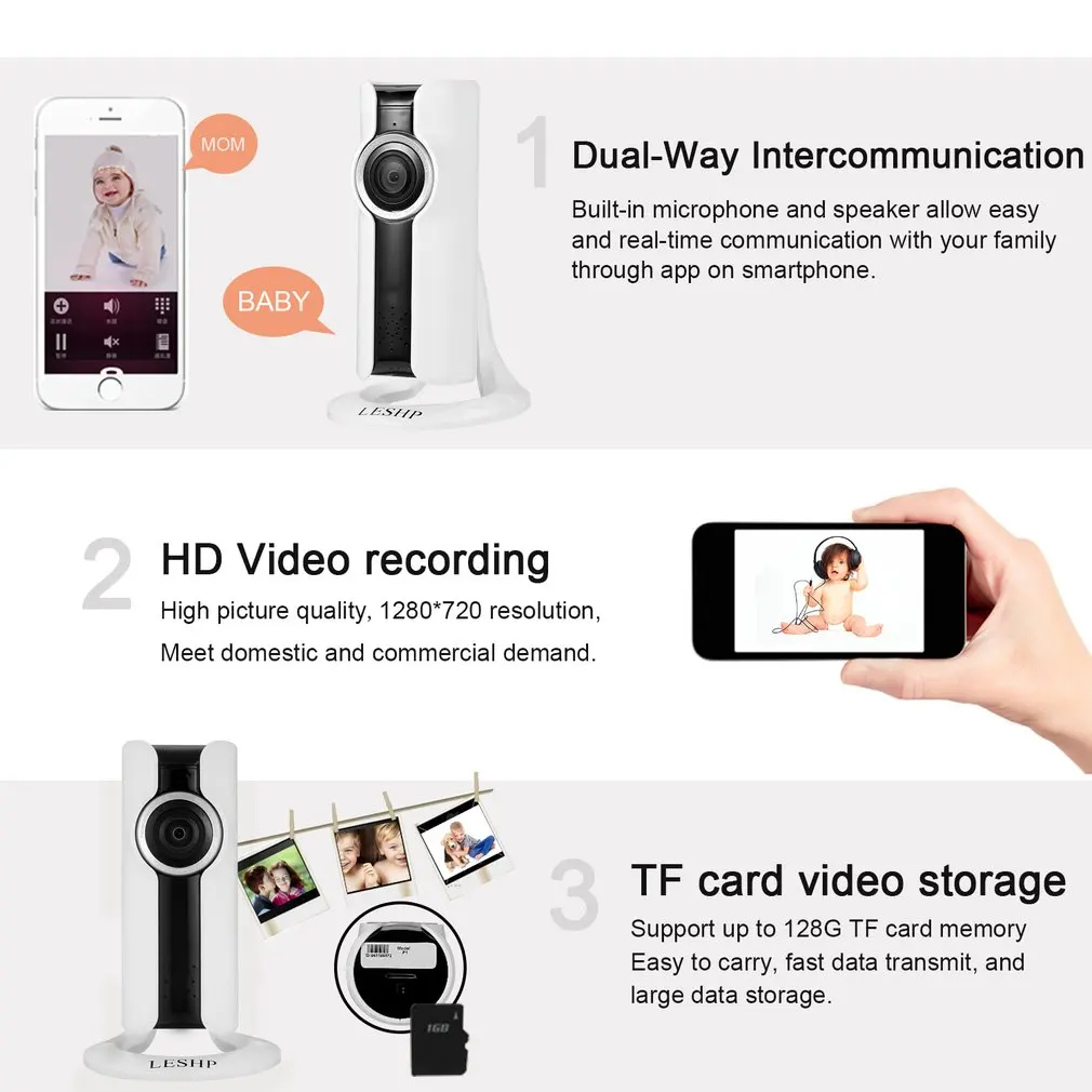 LESHP 1.0MP VR CAM 3D Panoramic IP Camera Wireless Wifi Outdoor Waterproof Security Night Vision Two Way Audio HD Image on - Камера LESHP 1.0MP VR CAM 3D Панорамная IP-камера Беспроводная Wifi Уличная Водонепроницаемая Камера Безопасности Ночного Видения 