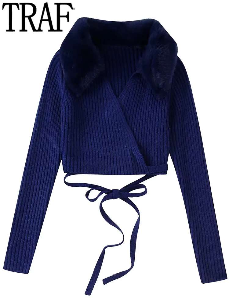 

Женский укороченный кардиган из искусственного меха, с длинным рукавом