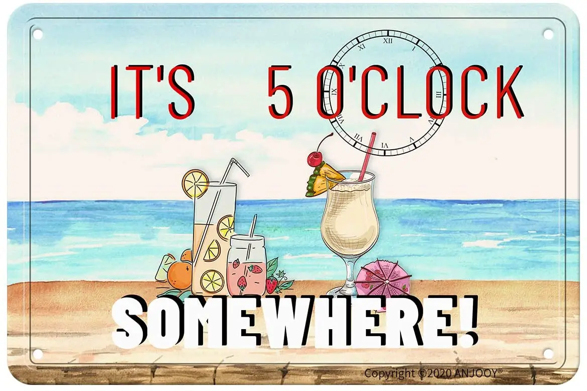 

Retro Tin Signs-It's 5 O'Clock Somewhere - Vintage Metal Sign for Indoor Beach Garden Tub Bar Farmhouse Cafe Gate Art Wall Decor