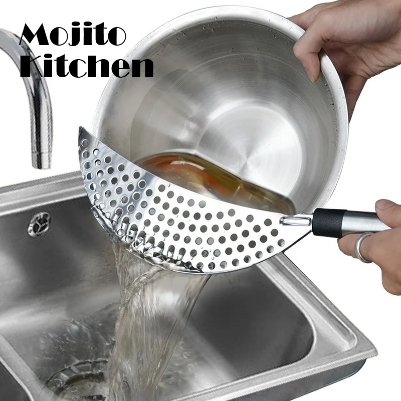 

Stainless Steel Pot Funnel Strainers Water Filters Drainer Pan Draining Sieve Handle Food Wash Colander Kitchen Tools Gadgets