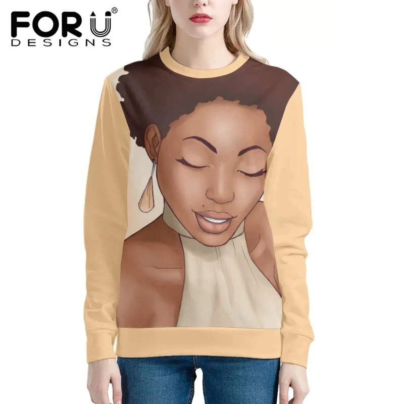 

FORUDESIGNS Winter Women Casual Hoodies African Girls Pattern Long Sleeve Pullovers Female Tracksuit Loose Hoody Sweatshirt