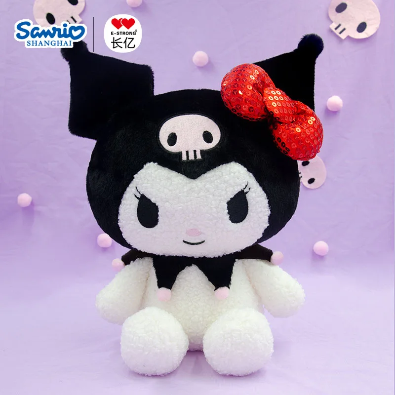 Подушка Kuromi Sanrio с милым бантом набивная плюшевая игрушка из ПП хлопка украшение