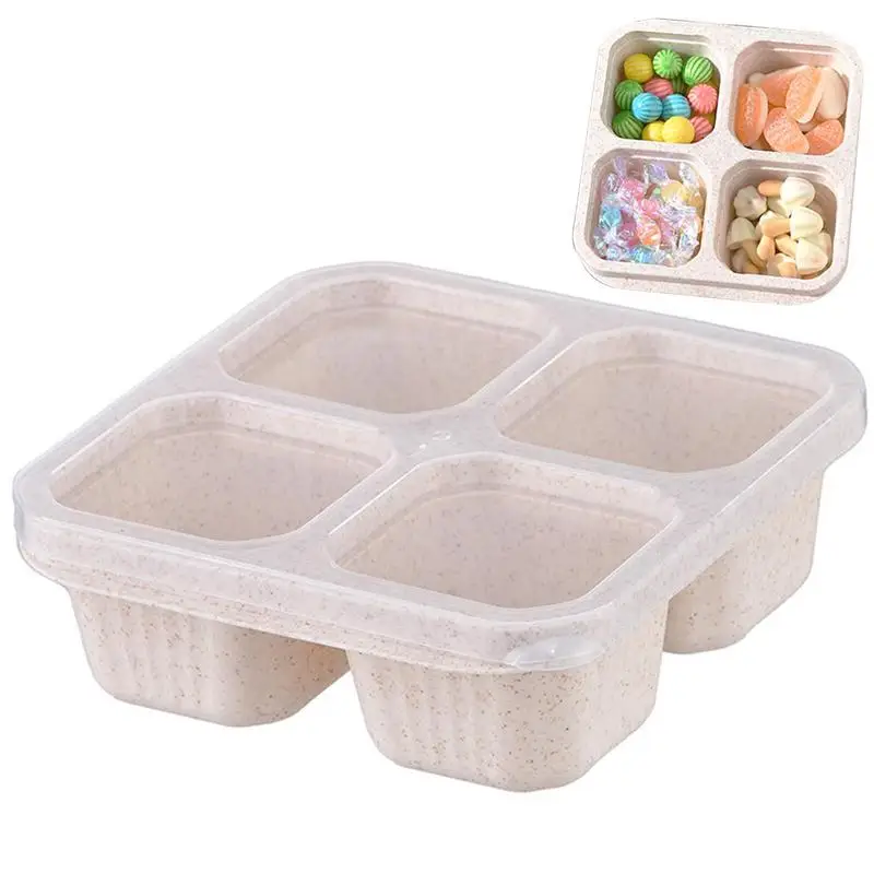 

Lunchable Containers 4 Compartments Reusable Snack Box ContainerDessert Bento Snack Containers With Lid Meal Prep Container