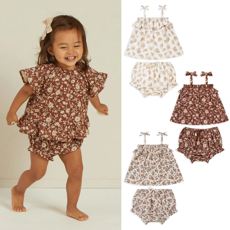 

Infant Sling Suit Ins Europe and The United States 2022 Summer Baby Girl Small Floral Top Bag Fart Shorts Outing Clothes