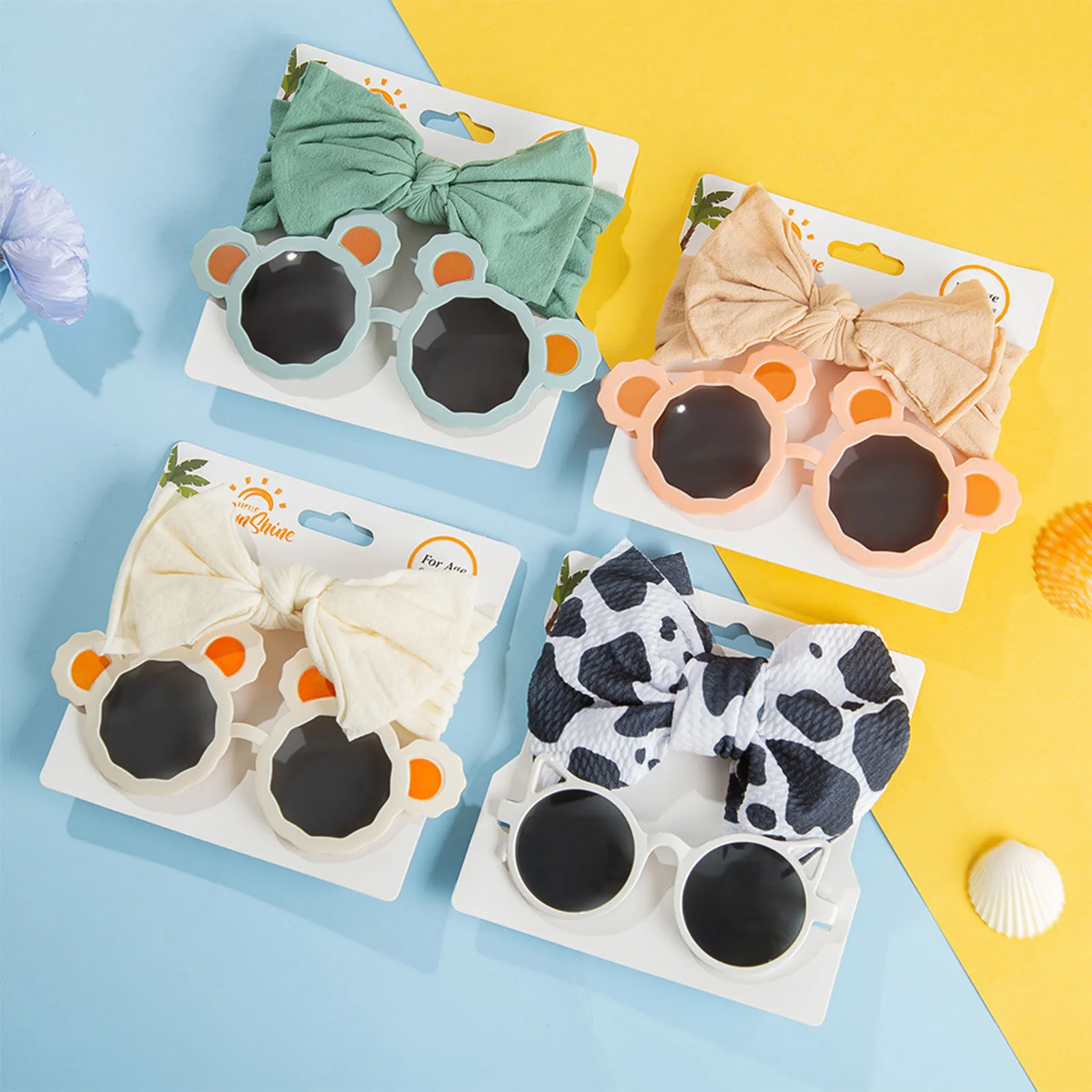 

BeQeuewll Toddler Boys Girls Sunglasses Set Cute Anti-UV Animal Sunglasses and Headband for Photography
