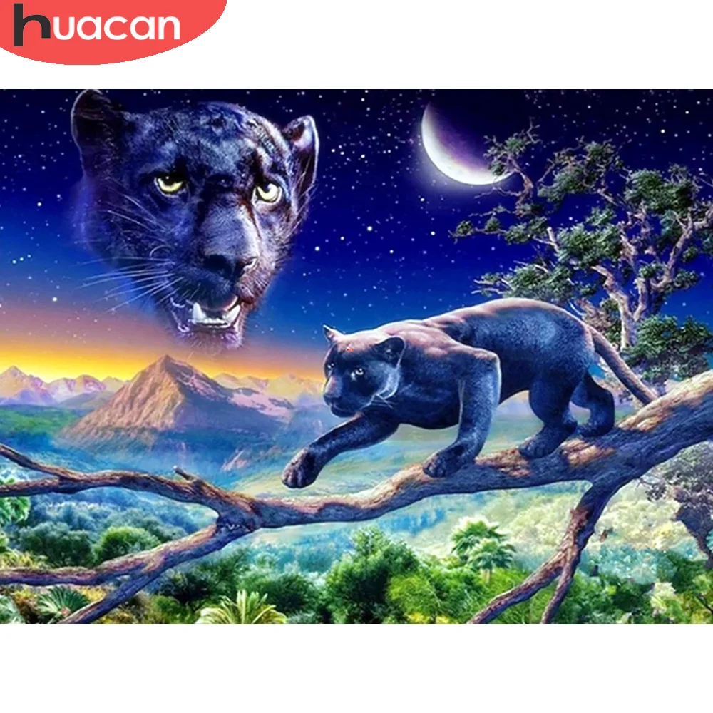 

Алмазная живопись HUACAN, леопардовые животные, Алмазная мозаика 5D «сделай сам», луна, полная вышивка, вышивка крестиком