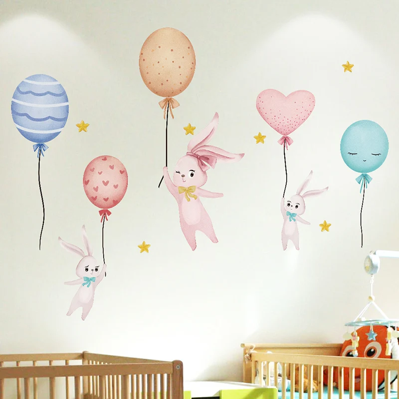 

[shijuekongjian] Cartoon Balloons Wall Stickers DIY Rabbits Animals Wall Decals for Kids Rooms Baby Bedroom Home Decoration