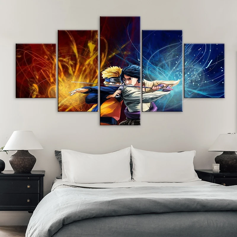 

Uzumaki Naruto Vs Uchiha Sasuke Modular Poster 5 Pcs Japan Anime Picture Wall Art Hd Prints Home Decor Canvas Painting Framework