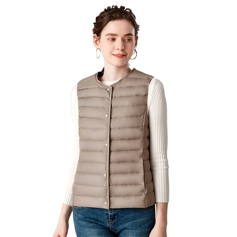 Winter 2022 New Round Neck Lightweight Down Vest Women's Korean V Neck Short Vest Large Cuff Coat puffer canadian jacket women