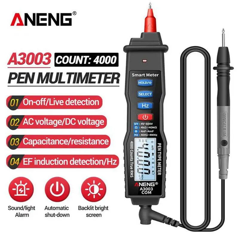 

ANENG A3003 Digital Multimeter Pen Type Meter 4000 Counts with Non Contact AC/DC Voltage Resistance Capacitance Hz Tester Tool