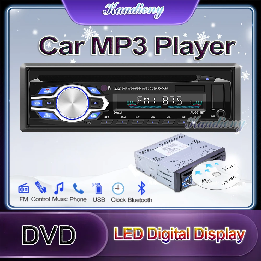 

Kaudiony Car Radio 1Din DVD CD MP3 Auto Multimedia Player Audio FM Auxiliary Input Receiver SD TF USB Bluetooth Music Stereo