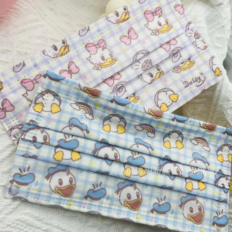 

10Pcs Kawaii Anime Donald Duck Daisy Duck Cute Print Mask Disposable Protective 3 Layers Facemask Cartoon Dust Mask Gift No Box