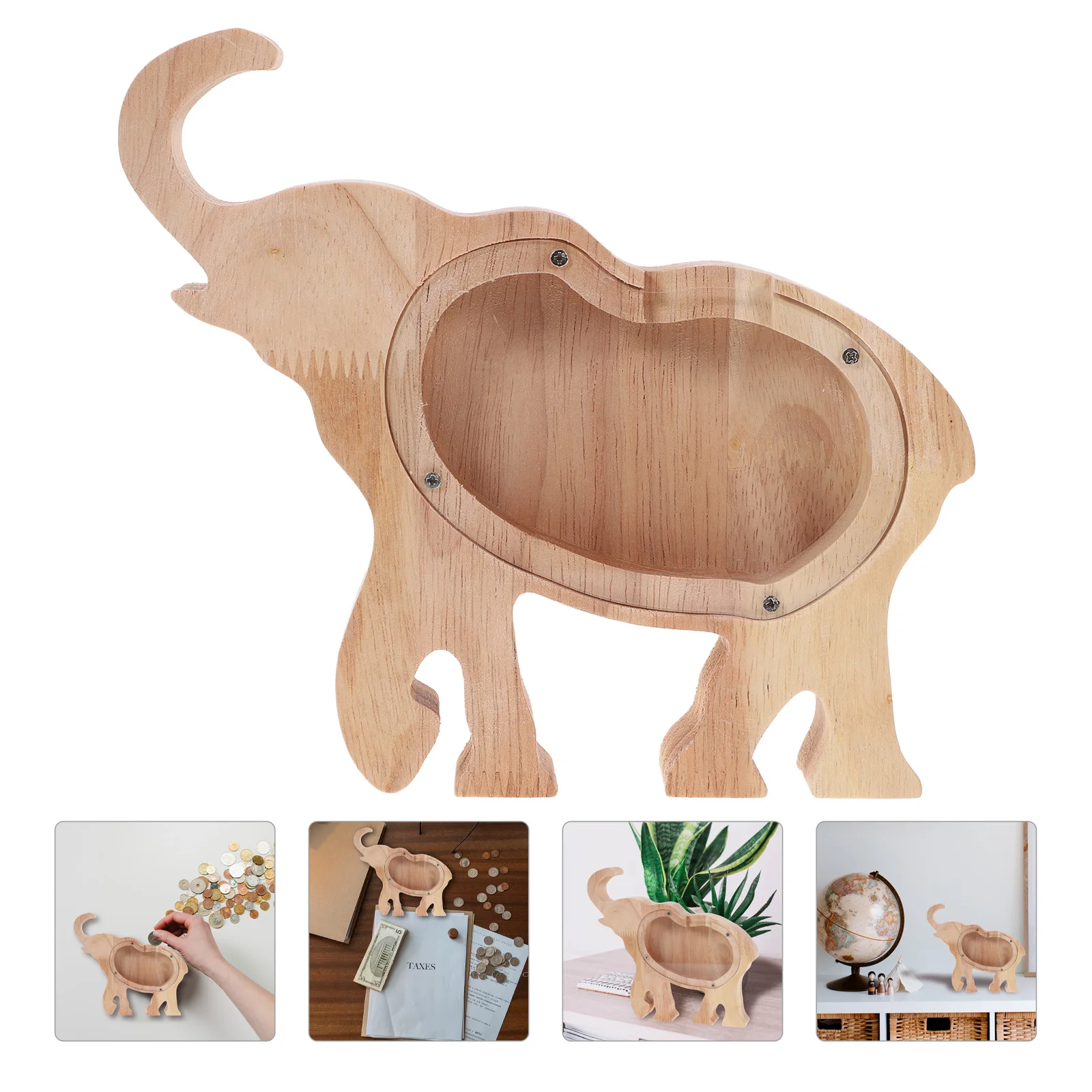 

Bank Money Elephantkids Piggy Saving Box Wooden Animal Pot Toy Holder Jar Ornament Statue Figurines Sculpture Wood Shaped
