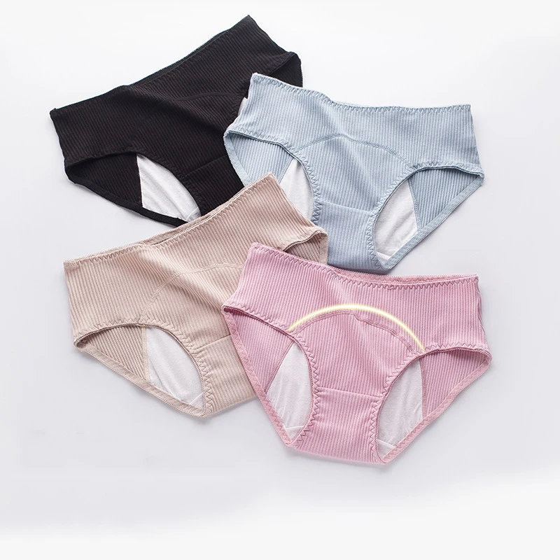 

Женские физиологические трусики из чистого хлопка, удобные дышащие трусики с защитой от протекания при менструации и с высокой талией для з...
