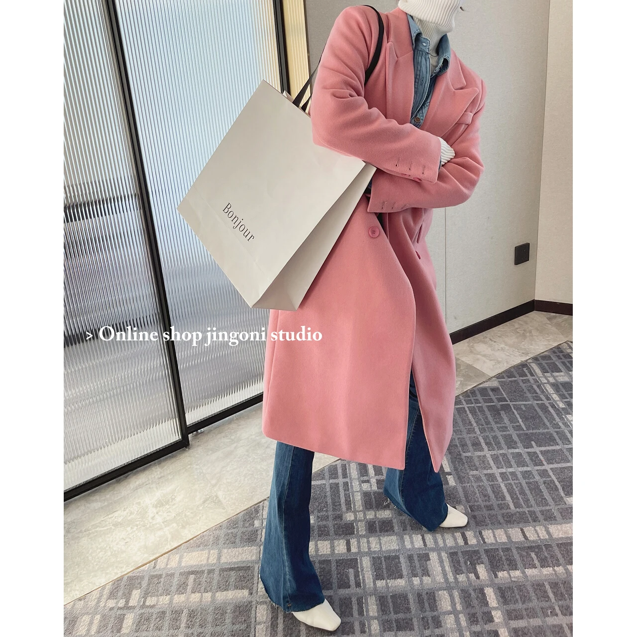 2022 Winter Pink Women Trench Long Coats Heavy Woolen Tweed Jackets Blazers Za Oem Korean Fashion Clothes Overcoat New Y2k Chic