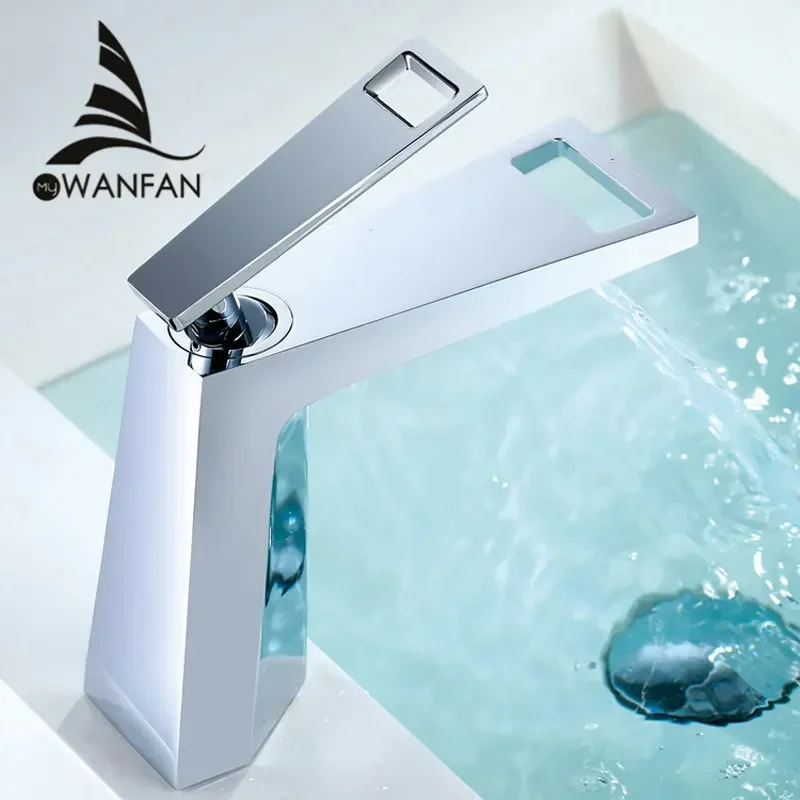 Modern Hot Cold Bathroom Tap Single Lever Deck Mounted Washroom White Metal Finished Brass Lavatory Faucet