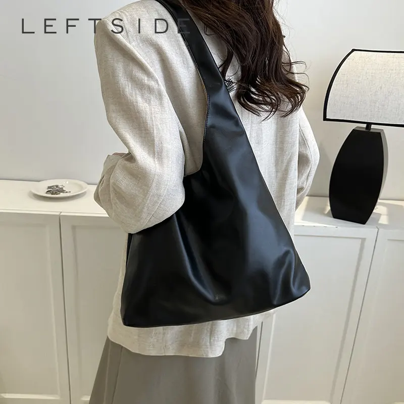 

LEFTSIDE Fashion Big Leather Tote Bag for Women 2023 Tend Female Simple Large High Capacity Shoulder Side Bag Retro Handbags