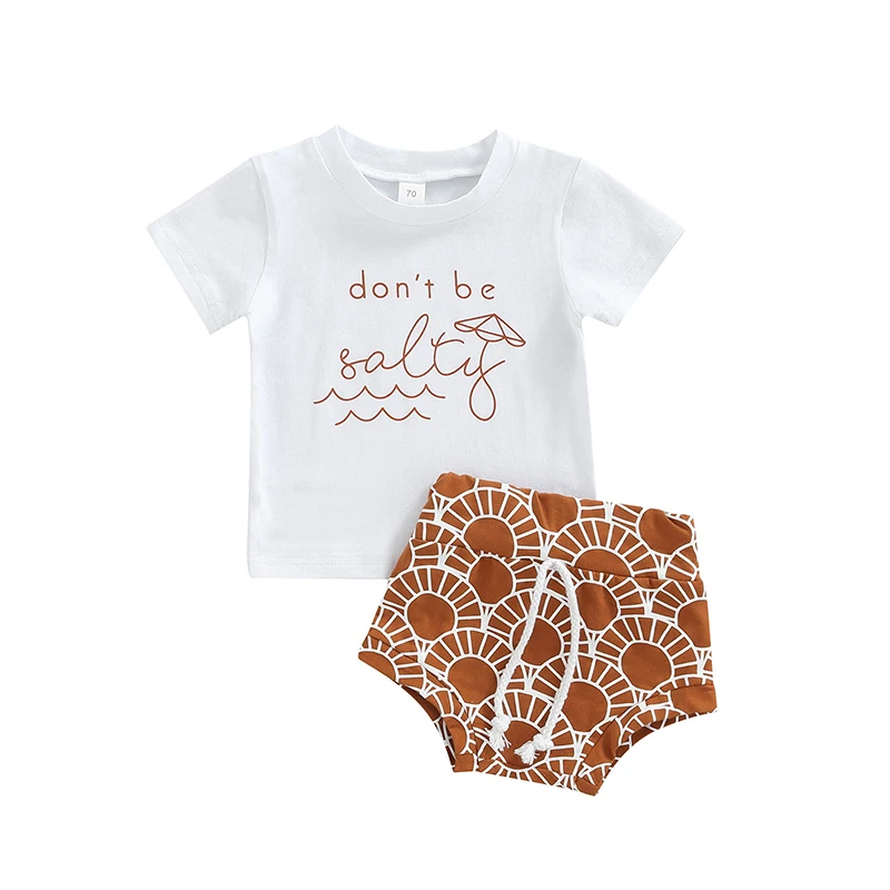 

Infant Baby Two Piece Set, Toddler Lettering Short Sleeve T-shirt Tops Tee Elastic Drawstring Waist Shorts