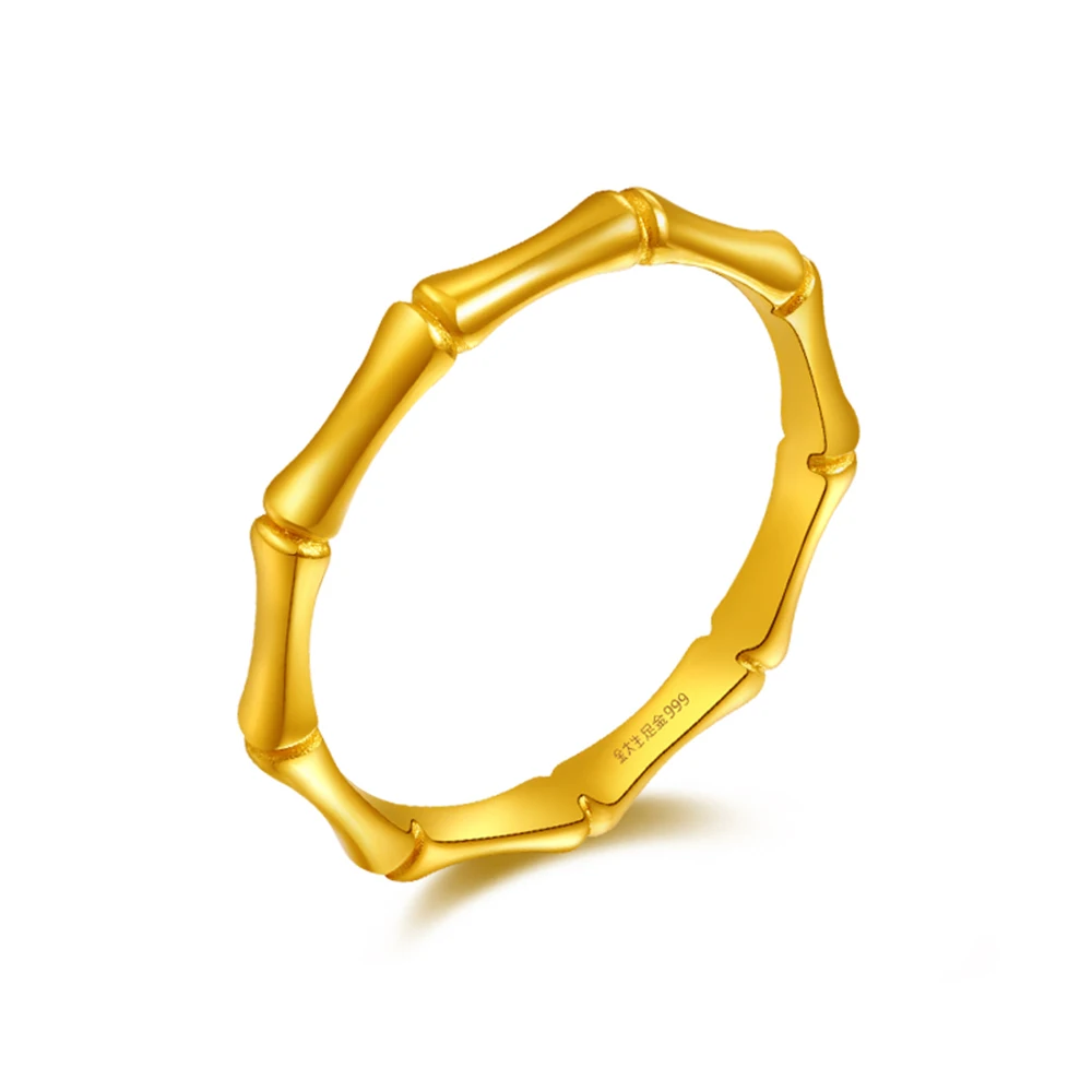 

Новинка 999, кольцо из чистого желтого золота 24 К, кольцо с 3D бамбуковым покрытием, US6, подарок для женщин