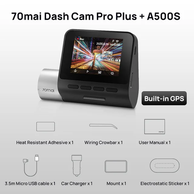Видеорегистратор 70mai Dash Cam Pro Plus A500S, 1944P, ADAS, GPS
