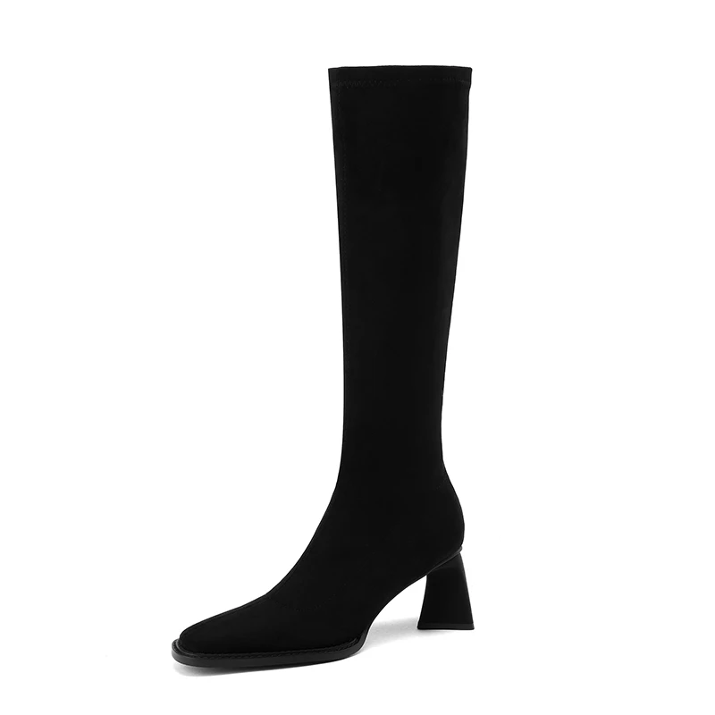 

Женские сапоги до колена на молнии, с квадратным носком