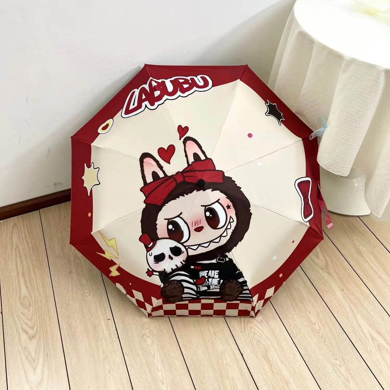 Kawaii Labubu Monster мультфильм автоматический портативный зонт от солнца