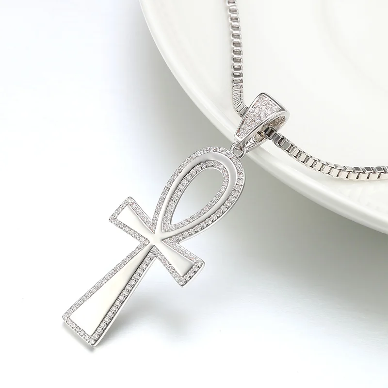 

necklace with pendant for men Ankh Cross Mens Pendants Necklaces Rhodium Plated AAA Clear CZ Cubic Zirconia hip hop fine jewelry
