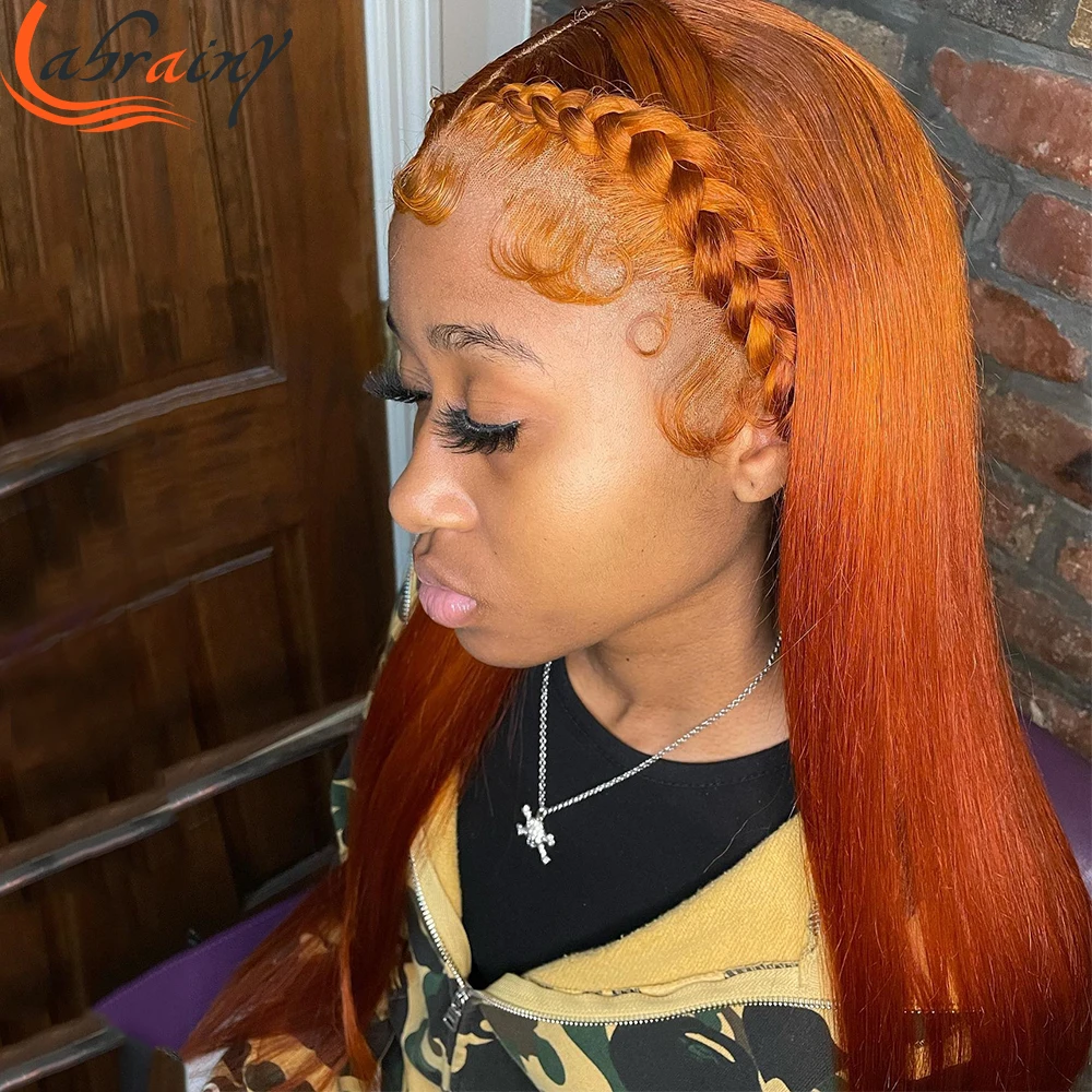 Парик Ginger Orange Colored HD 360 с кружевной основой на всю голову для женщин из натуральных волос, полностью безклеевой, 13x4, прямой, бразильский, натуральный.