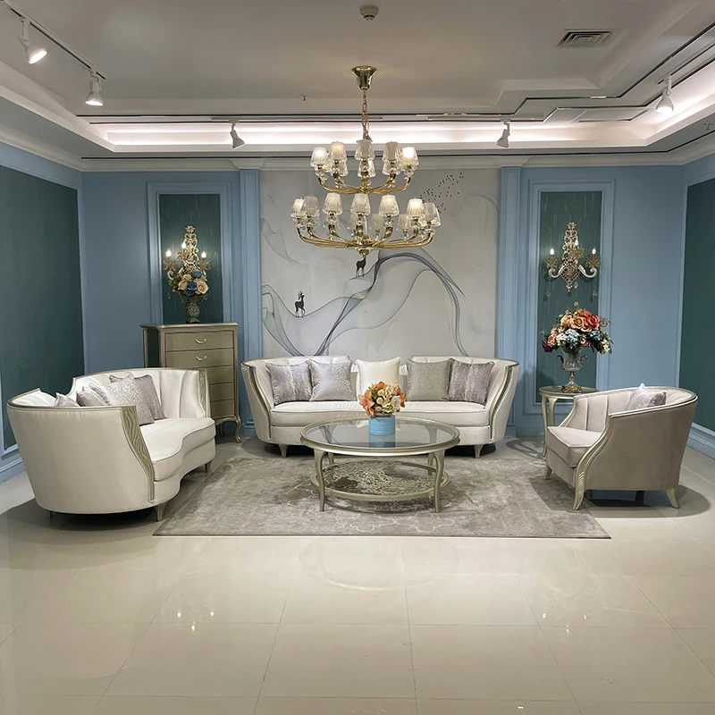 

European sofa 124 combined American light luxury fabric sofa living room large family solid wood sofa