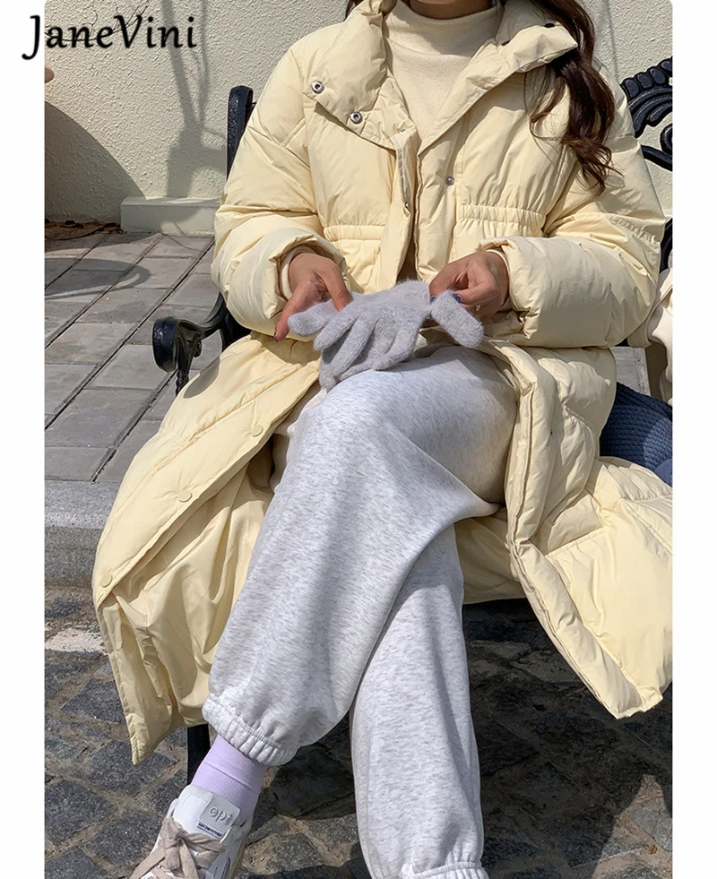 JaneVini New Solid Down Jacket Long Straight Winter Coat Casual Women Clothes Stylish Winter Thick Loose Coats Female Outerwear